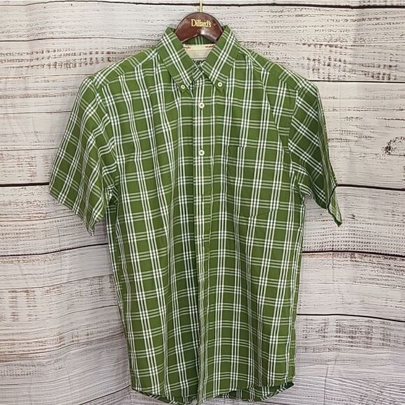 225 - Wrangler Hero Green Plaid Casual Button Pocket Cotton Shirt Men's Small - Picture 1 of 3